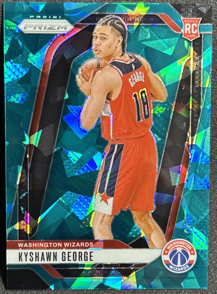 Kyshawn George 2024-25 Prizm Rookie Teal Cracked Ice /225 #257 RC SP Wizards
