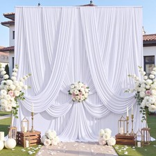 10ft 12ft Wrinkle White Backdrop Curtain for Wedding Parties, 2 Panels 5 12ft