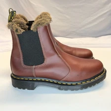 Dr Martens 2976 Leonore Fur Trim Butterscotch Leather Chelsea Ankle Boots US 9