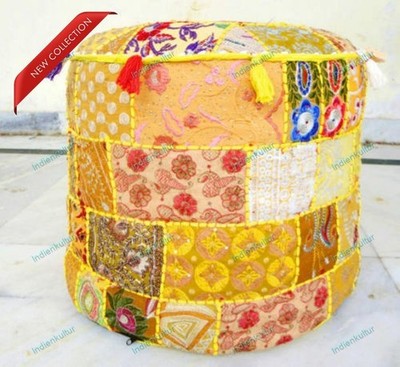 Ottoman Pouf Cover Indian Comfortable Floor Cotton Foot Stool Handmade Floral