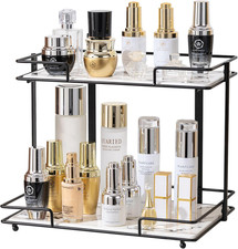 2 Tier Bathroom Cabinet Countertop Organizer Perfume Lipstick Makeup Organizer C