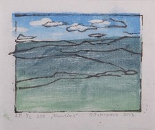 Wood block print Mountain Original numbered waterbased woodblock print