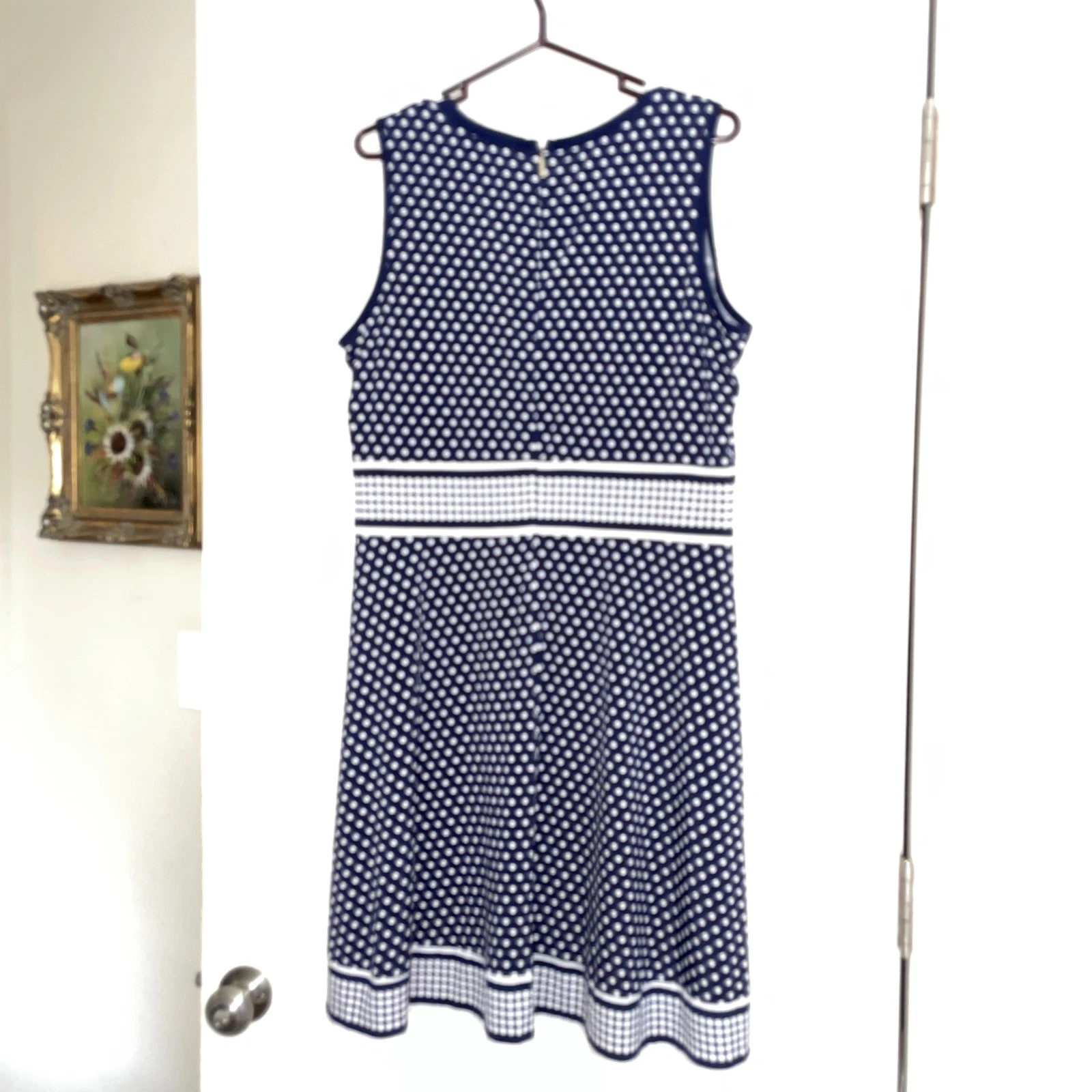 Abito donna Michael Kors jersey aderente e svasato 1x pois blu e bianco