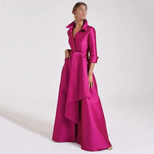 Evening Dresses Satin V-Neck Floor-Length Sweep Train Wedding Gala Party Dress