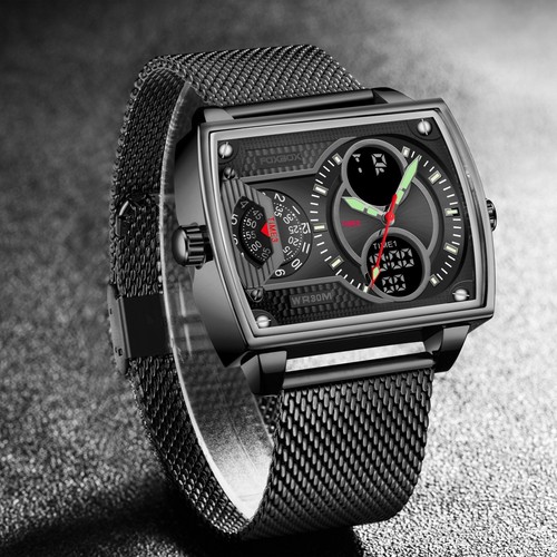 Herren Armbanduhr Männer Uhr Leuchtend Luxus Edelstahl Herrenuhr Quarz Schwarz - Bild 3 von 9