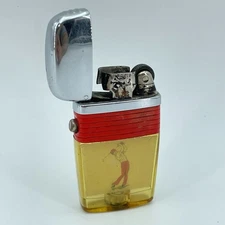 Scripto Vu-Lighter Golf Motif Red Amber Lucite Vintage Lighter USA 1950s Works