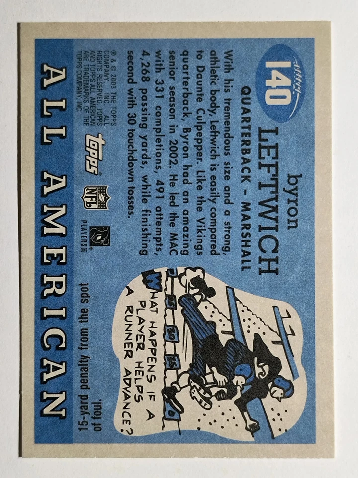 2003 Topps All American #140 Byron Leftwich RC - Image 2 of 2