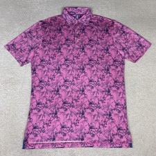 Johnnie O Polo Shirt Mens Medium Pink Featherweight Parrot Tropical Golf UPF 50