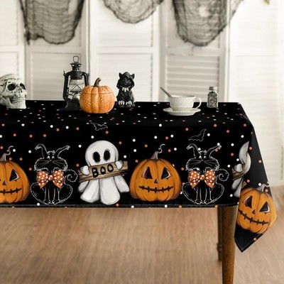 Black Orange Halloween Tablecloth 60 x 84 Inch Rectangular