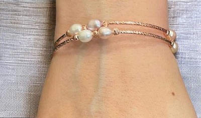 Pearl Spiral Wrap Bracelet: Two-Layer Rose Gold Tone Adjustable Jewelry Gift