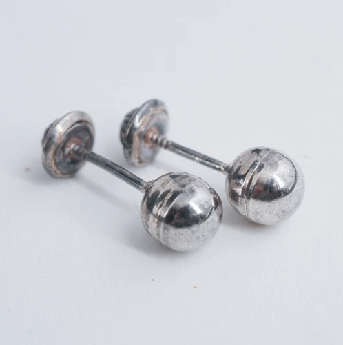 925 Sterling Silver Ball Stud Earrings Screw Back 6mm Estate Vintage