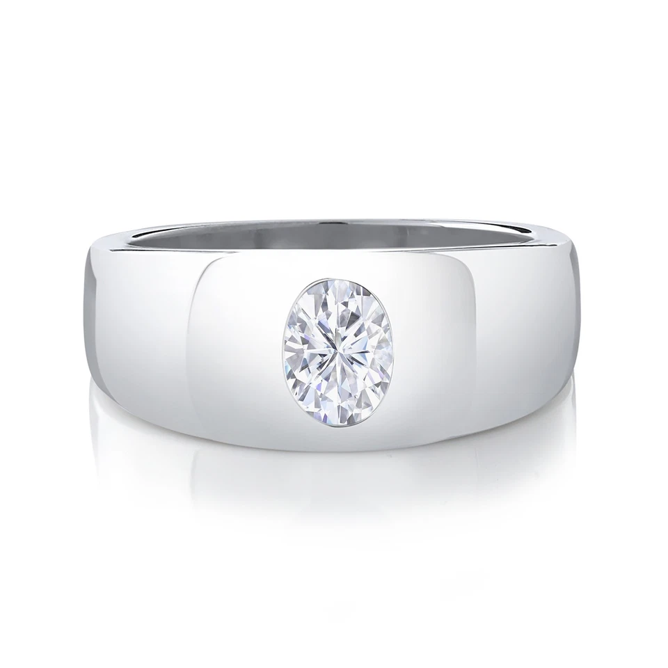 Anel masculino de prata esterlina 925 branco moissanita para homens | 1,50 CTTW | 8X6MM | - Imagem 2 de 4