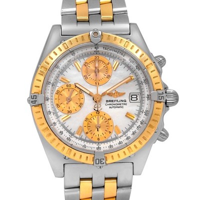 Breitling Chronomat D13352 Auto 39mm MOP White Dial YG 18k TT Bezel/Band .Papers