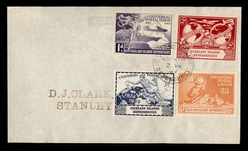 DR WHO 1949 FALKLAND ISLANDS FDC UPU ANIV COMBO M80991
