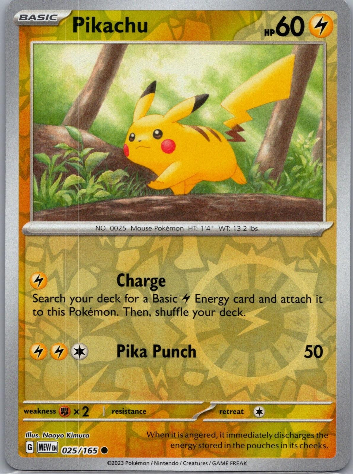 Pikachu 025/165 Common 151 Pokemon Reverse Holo Near Mint
