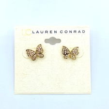 LC Lauren Conrad Goldtone Rhinestone Butterfly Stud Earrings New