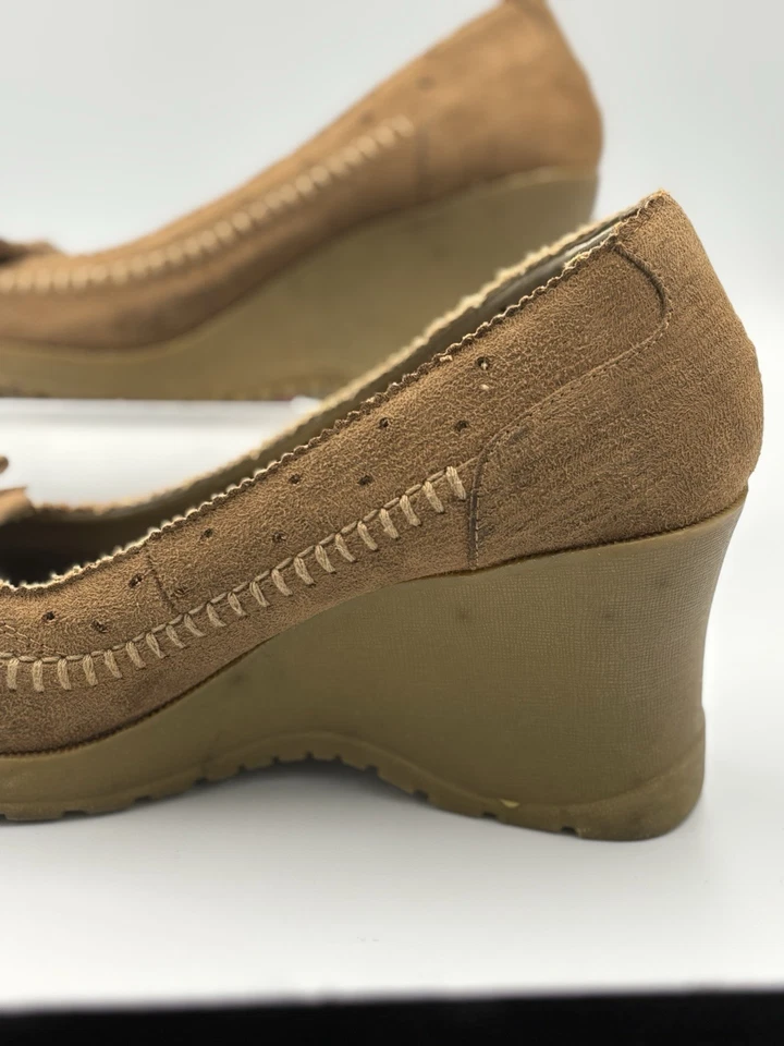 Bongo Y2K Brown Suede Wedge Heel Women’s Vintage 2000’s Slip On Bow Size 8.5 - Image 3 of 4