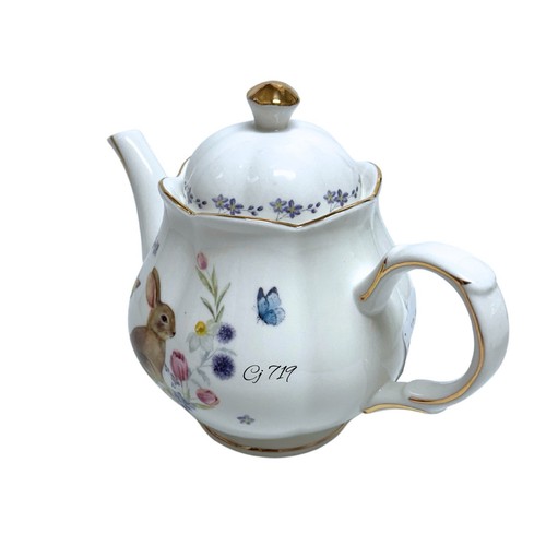 Grace Teaware Meadow Easter Bunny Rabbit 36oz Fine Porcelain Teapot ...