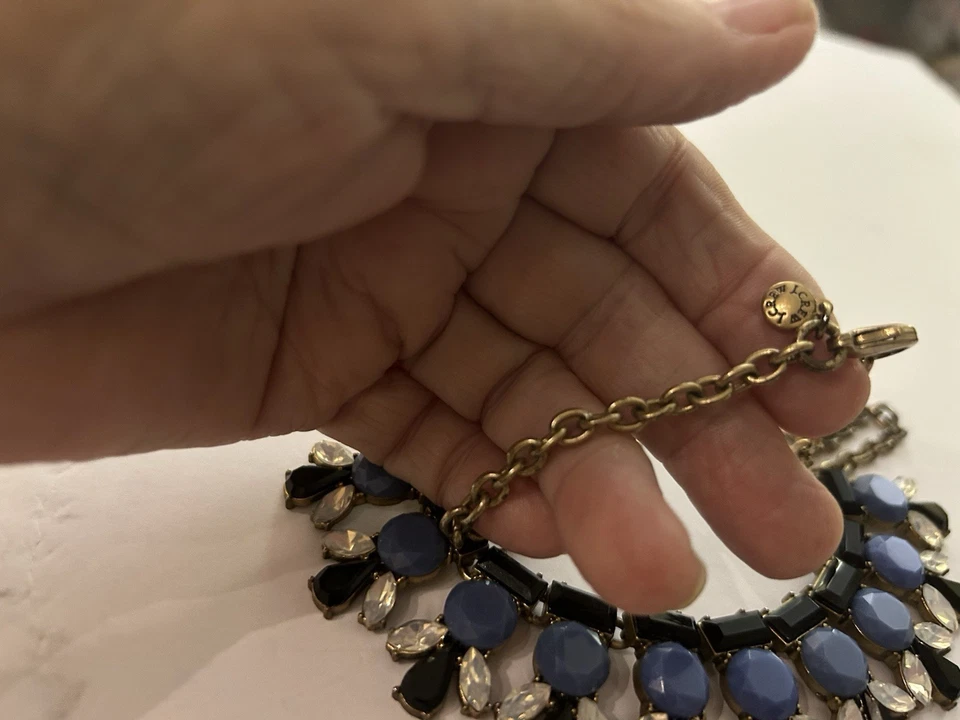 Chapado en oro brillante J. Collar Crew Azul Negro Estrás Transparente Estilo Vintage Foto 3 de 4