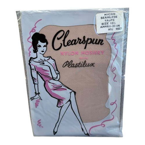 Vintage Clearspun Seamless Nylon Stockings 10 1/2 Taupe First Quality
