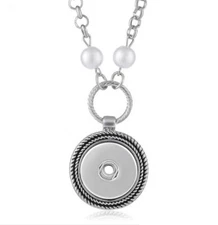 Snap Jewelry Rhinestone Pearl Halo Necklace fits 18-20mm Ginger Charm 16"+3" Ext