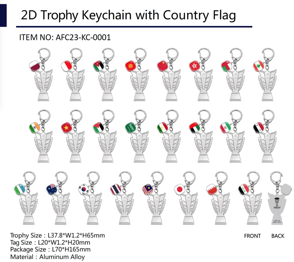 AFC Asian Football Cup QATAR 2023 - 2D Trophy Keychain with Country Flag - Image 4 of 4