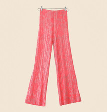 Zara Pink Floral Crinkle High Waisted Stretchy Wide Flare Pants Small Summer