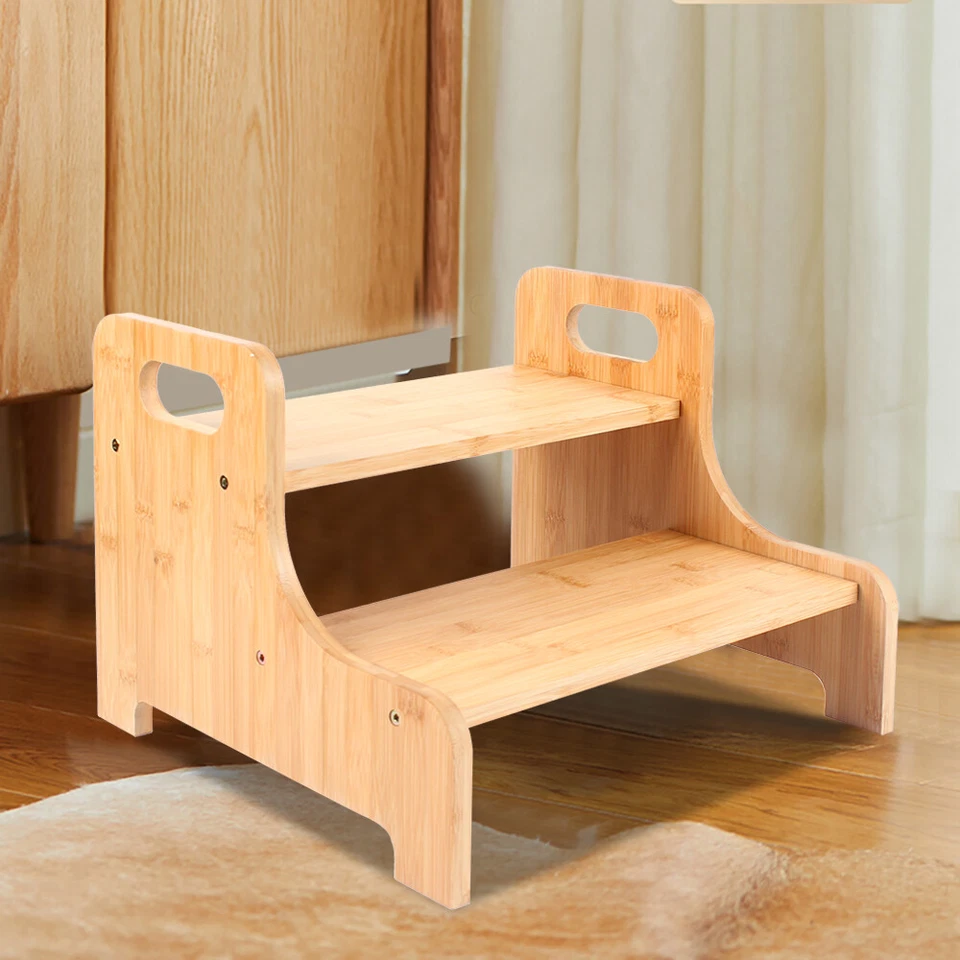 Portable Bed Steps 2 Steps Adults Stairs  Ladder Wood Home Stools For High Bed - Image 3 of 4