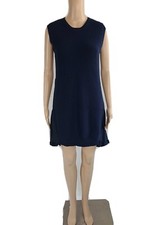 No. 21 Navy Blue Ribbed Knit w/ Silk Back Sleeveless Mini Shift Dress Sz 38 / 2