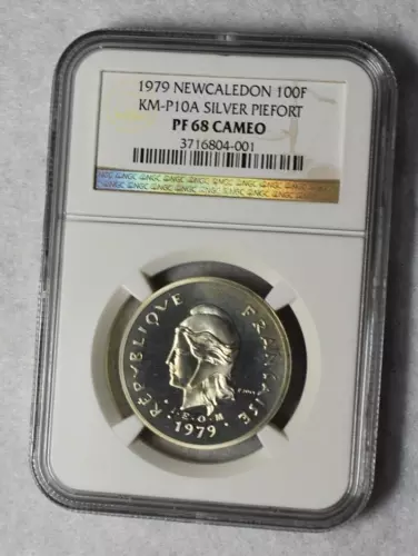 NEW CALEDONIA 100 FRANCS 1979 SILVER PIEFORT NGC CERTIFIED PROOF 68 CAMEO (# 12)