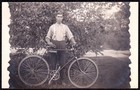 MAN WITH BICYCLE CLYDE HATHAWAY PRE-1920 RPPC REAL PHOTO POSTCARD