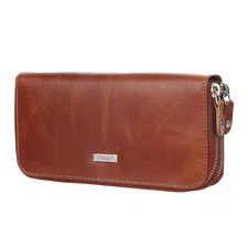 StarHide RFID SAFE Double Zipper Clutch Wallet for Women Genuine Leather 5605 