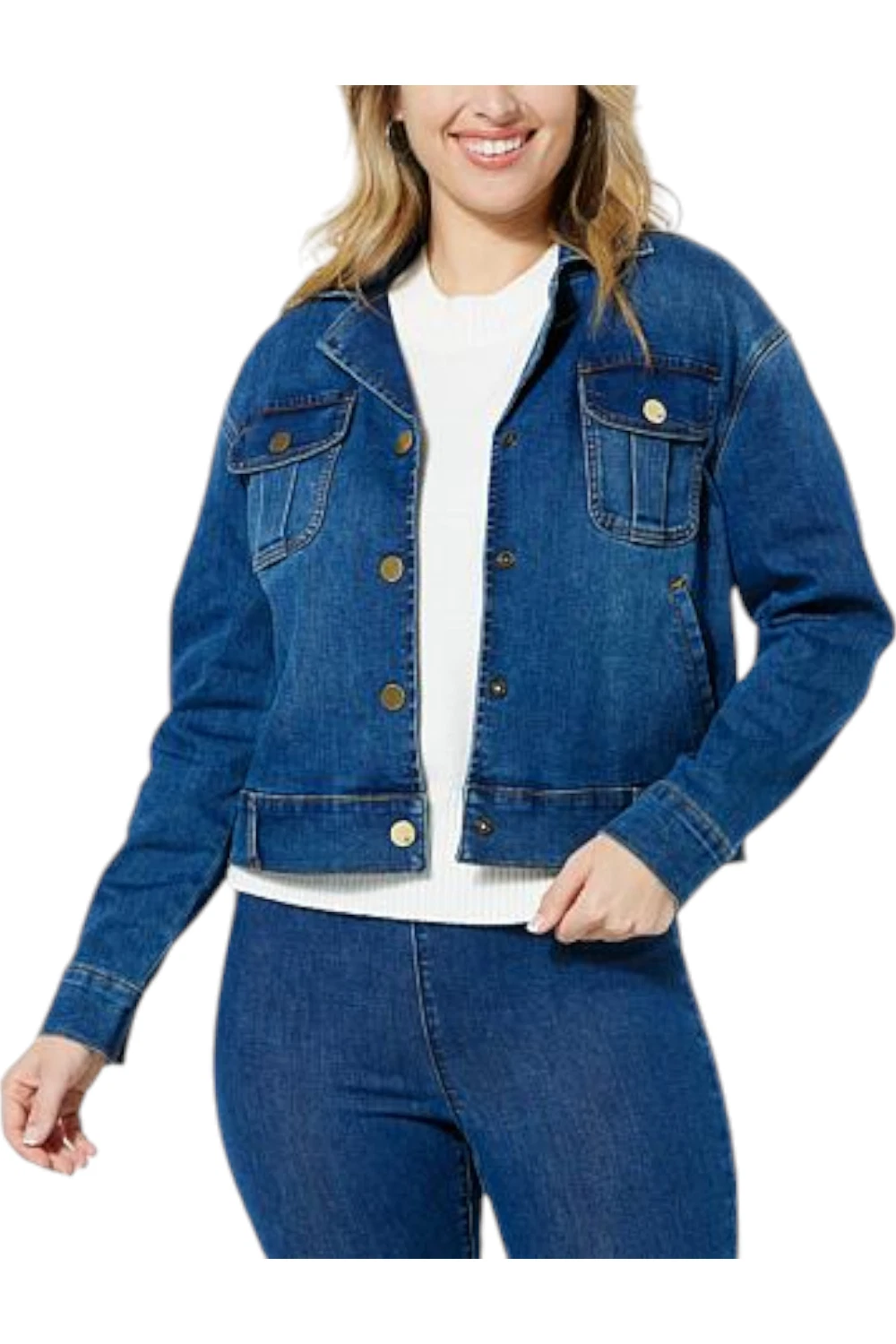 DG2 by Diane Gilman New Classic Stretch Denim Cargo Jacket Midtone