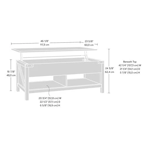 Mesa de centro con tapa elevadora Bridge Acre, L: 46,18" x W: 23,62" x H: 18,90" roble dintel Foto 3 de 4