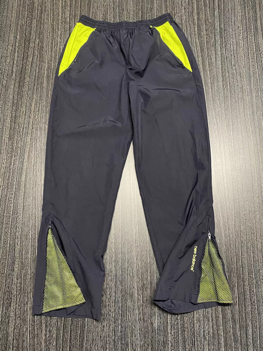 Mens New Balance Wind Running Pants Sz S Black Neon Yellow Polyester Lightweight