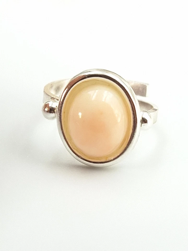 ANELLO DONNA CORALLO ROSA SARDEGNA ARGENTO 925 RODIATO ORO BIANCO REGOLABILE - Immagine 2 di 4