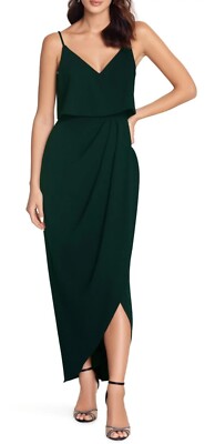 Xscape scuba crepe popover faux wrap gown NWOT size Pine Green