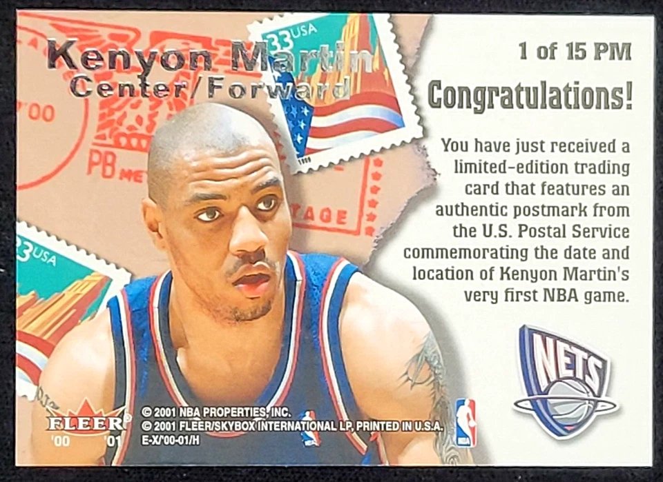 2000-01 FLEER EX KENYON MARTIN NBA SELOS POSTAIS DE ESTREIA NOVATO - Imagem 2 de 2