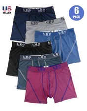 6 Pack Mens Performance Sport Boxer Briefs Moisture Wicking Cool Satin Underwear