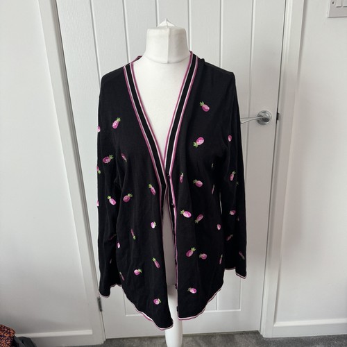Quacker Factory Silk Blend Cardigan Pineapple Design Size L Long Sleeve VGC