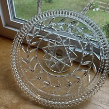 Cake Stand Plate Star And Vines Pedestal Footed Clear Crystal Heavy 12.5  