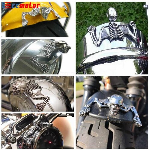 Chrome Skull Headlight Ornament 4-1/2" or 5-3/4" Headlight Visor Skeleton Accent - Picture 9 of 9