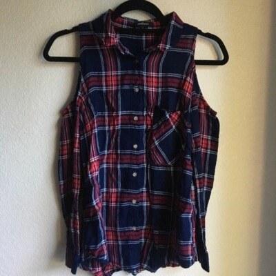 Ambiance cold shoulder flannel long sleeve top size small button up Western