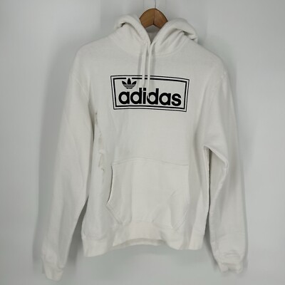 Adidas Hoodie Mens Small White Originals Spellout Logo Pullover Fleece