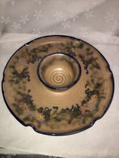 Clouds Folsom Pottery Ruffled Floral Chip & Dip Tray Signed 11 in Signed