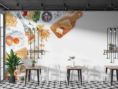3D Noodles Egg Meat Food Wallpaper Wall Murals Removable Wallpaper