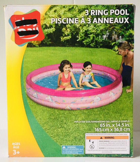 Play Day 3 Ring Kids Pool Inflatable 5ft Foot Pink Unicorn