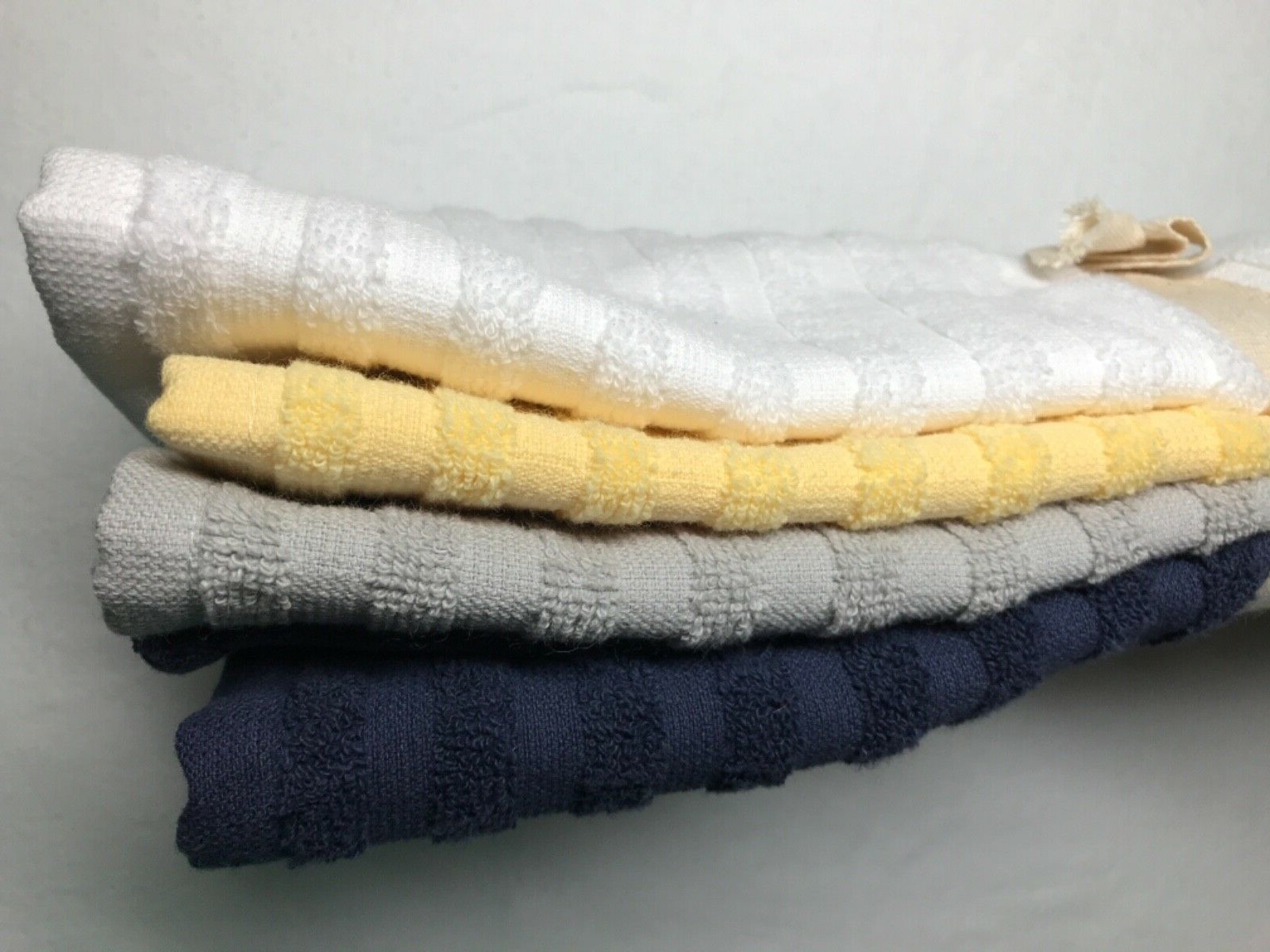 THYME & SAGE KITCHEN TOWELS (4) NAVY BLUE GOLD GRAY WHITE TURKISH