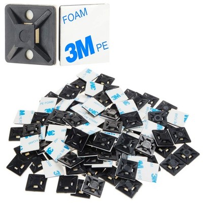 100 PCS 3/4'' Black Self Adhesive Cable Zip Tie Mounts Wire Cable Clips Holders M