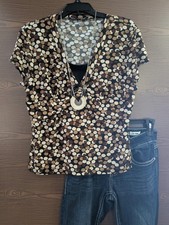 SIZE PXL BRIGGS NEW YORK Made in USA Polka Dot Short Sleeve Blouse INVPV417
